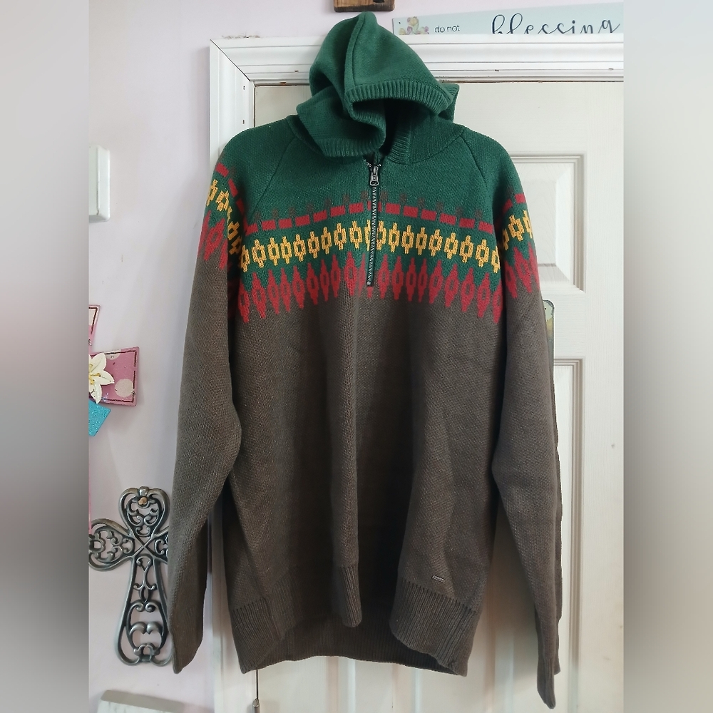 Buffalo David Britton Size  XxL  30% Wool  Acrylic Hooded Sweater 1/4 Zip 2